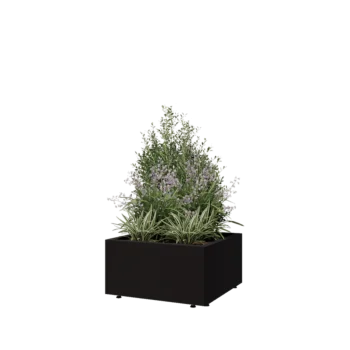 Pflanzkübel aus Stahl - Viereckig - 60 x 60 x 30 cm - RAL9005 matte (schwarz) - Mit Bodenplatte - Mit Füßen