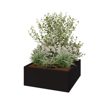 Pflanzkübel aus Stahl - Viereckig - 100 x 100 x 40 cm - RAL9005 matte (schwarz) - Ohne Bodenplatte