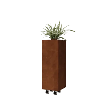 Cortenstahl Pflanzkübel - Viereckig - 30 x 30 x 80 cm - Mit Bodenplatte - Mit Rollen