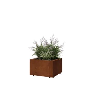 Cortenstahl Pflanzkübel - Viereckig - 50 x 50 x 30 cm - Mit Bodenplatte - Mit Füßen