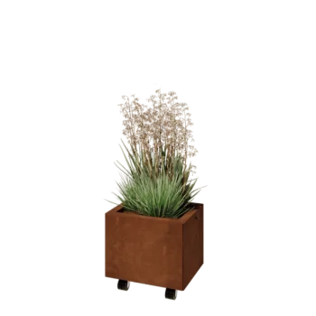 Cortenstahl Pflanzkübel - Rechteckig - 40 x 30 x 30 cm - Mit Bodenplatte - Mit Rollen