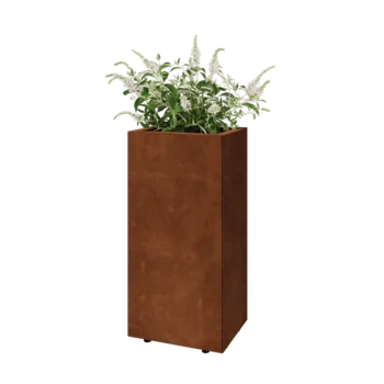 Cortenstahl Pflanzkübel - Rechteckig - 40 x 30 x 80 cm - Mit Bodenplatte - Mit Füßen