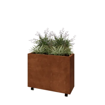 Cortenstahl Pflanzkübel - Rechteckig - 80 x 30 x 60 cm - Mit Bodenplatte - Mit Rollen