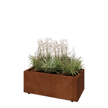 Cortenstahl Pflanzkübel - Rechteckig - 80 x 40 x 30 cm - Mit Bodenplatte - Mit Füßen