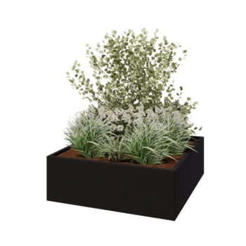 Pflanzkübel aus Stahl - Viereckig - 120 x 120 x 40 cm - RAL9005 matte (schwarz) - Ohne Bodenplatte