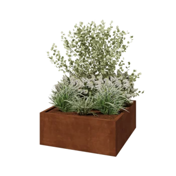 Cortenstahl Pflanzkübel - Viereckig - 100 x 100 x 40 cm - Mit Bodenplatte