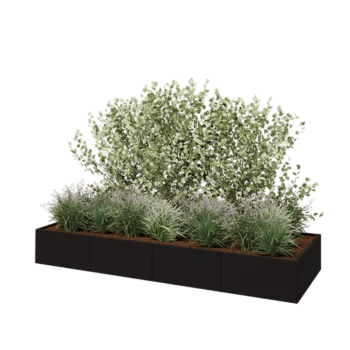 Hochbeet XXL aus Stahl - Rechteckig - 320 x 100 x 40 cm - RAL9005 matte (schwarz) - Mit Bodenplatte