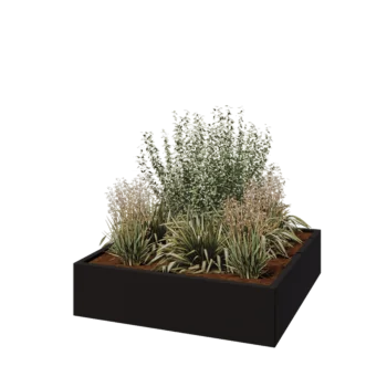 Pflanzkübel aus Stahl - Viereckig - 120 x 120 x 30 cm - RAL9005 matte (schwarz) - Ohne Bodenplatte