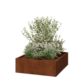 Cortenstahl Pflanzkübel - Viereckig - 120 x 120 x 40 cm - Geschweißt - Mit Bodenplatte