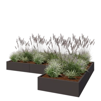 Pflanzkübel aus Stahl - L-Form - 300 x 200 x 30 cm - Andere RAL farbe - Mit Bodenplatte