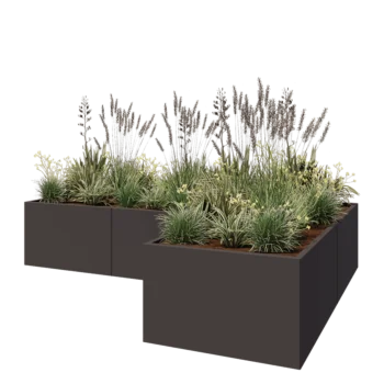 Pflanzkübel aus Stahl - L-Form - 300 x 200 x 60 cm - RAL7016 matte (anthrazitgrau) - Mit Bodenplatte