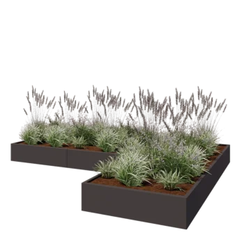 Pflanzkübel aus Stahl - L-Form - 360 x 240 x 30 cm - Andere RAL farbe - Mit Bodenplatte