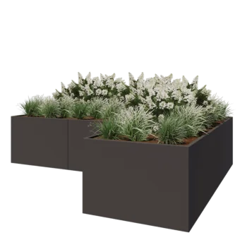 Pflanzkübel aus Stahl - L-Form - 360 x 240 x 80 cm - RAL7016 matte (anthrazitgrau) - Mit Bodenplatte