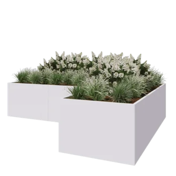 Pflanzkübel aus Stahl - L-Form - 360 x 240 x 80 cm - RAL9010 matte (weiß) - Mit Bodenplatte