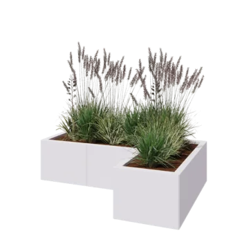 Pflanzkübel aus Stahl - L-Form - 120 x 80 x 30 cm - RAL9010 matte (weiß) - Mit Bodenplatte