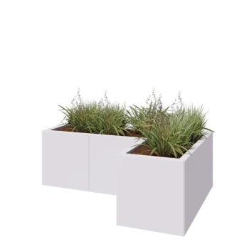 Pflanzkübel aus Stahl - L-Form - 120 x 80 x 40 cm - RAL9010 matte (weiß) - Mit Bodenplatte