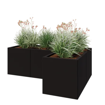 Pflanzkübel aus Stahl - L-Form - 150 x 100 x 50 cm - RAL9005 matte (schwarz) - Mit Bodenplatte