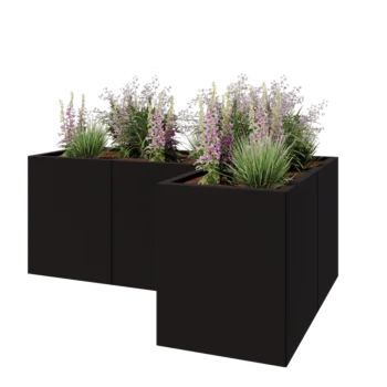 Pflanzkübel aus Stahl - L-Form - 150 x 100 x 60 cm - RAL9005 matte (schwarz) - Ohne Bodenplatte