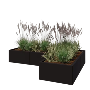 Pflanzkübel aus Stahl - L-Form - 180 x 120 x 30 cm - RAL9005 matte (schwarz) - Mit Bodenplatte