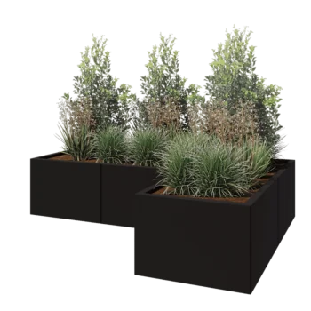Pflanzkübel aus Stahl - L-Form - 180 x 120 x 40 cm - RAL9005 matte (schwarz) - Ohne Bodenplatte
