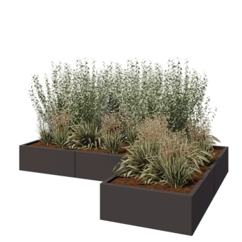 Pflanzkübel aus Stahl - L-Form - 240 x 160 x 30 cm - RAL7016 matte (anthrazitgrau) - Mit Bodenplatte