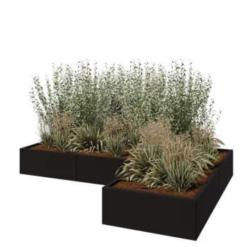 Pflanzkübel aus Stahl - L-Form - 240 x 160 x 30 cm - RAL9005 matte (schwarz) - Ohne Bodenplatte