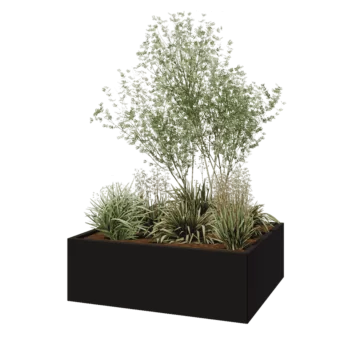 Pflanzkübel aus Stahl - Rechteckig - 120 x 100 x 40 cm - RAL9005 matte (schwarz) - Ohne Bodenplatte