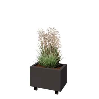 Pflanzkübel aus Stahl - Rechteckig - 50 x 30 x 30 cm - Andere RAL farbe - Mit Bodenplatte - Mit Rollen