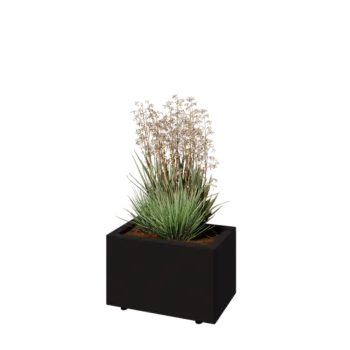 Pflanzkübel aus Stahl - Rechteckig - 50 x 30 x 30 cm - RAL9005 matte (schwarz) - Mit Bodenplatte - Mit Füßen