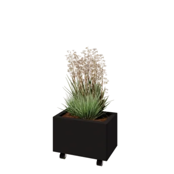 Pflanzkübel aus Stahl - Rechteckig - 50 x 30 x 30 cm - RAL9005 matte (schwarz) - Mit Bodenplatte - Mit Rollen