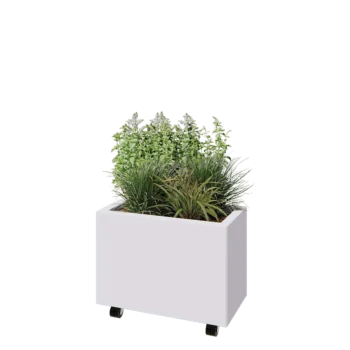Pflanzkübel aus Stahl - Rechteckig - 60 x 30 x 40 cm - RAL9010 matte (weiß) - Mit Bodenplatte - Mit Rollen