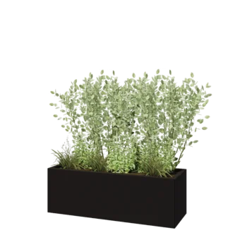 Pflanzkübel aus Stahl - Rechteckig - 120 x 40 x 40 cm - RAL9005 matte (schwarz) - Mit Bodenplatte