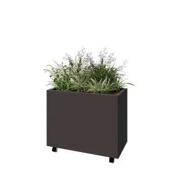 Pflanzkübel aus Stahl - Rechteckig - 80 x 40 x 60 cm - RAL7016 matte (anthrazitgrau) - Mit Bodenplatte - Mit Rollen