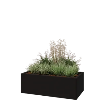 Pflanzkübel aus Stahl - Rechteckig - 120 x 60 x 40 cm - RAL9005 matte (schwarz) - Mit Bodenplatte