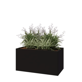 Pflanzkübel aus Stahl - Rechteckig - 120 x 60 x 60 cm - RAL9005 matte (schwarz) - Mit Bodenplatte