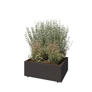 Pflanzkübel aus Stahl - Rechteckig - 80 x 60 x 30 cm - Andere RAL farbe - Mit Bodenplatte - Mit Füßen