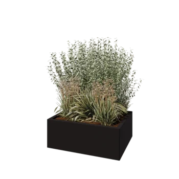 Pflanzkübel aus Stahl - Rechteckig - 80 x 60 x 30 cm - RAL9005 matte (schwarz) - Mit Bodenplatte