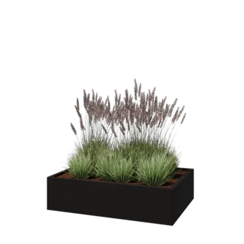 Pflanzkübel aus Stahl - Rechteckig - 120 x 80 x 30 cm - RAL9005 matte (schwarz) - Mit Bodenplatte