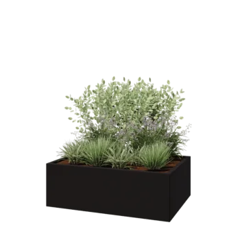 Pflanzkübel aus Stahl - Rechteckig - 120 x 80 x 40 cm - RAL9005 matte (schwarz) - Mit Bodenplatte