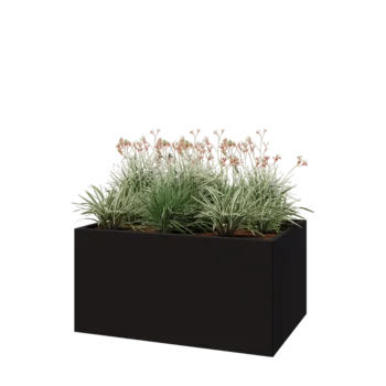 Pflanzkübel aus Stahl - Rechteckig - 120 x 80 x 60 cm - RAL9005 matte (schwarz) - Mit Bodenplatte