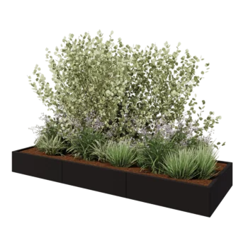 Hochbeet XXL aus Stahl - Rechteckig - 300 x 100 x 30 cm - RAL9005 matte (schwarz) - Mit Bodenplatte