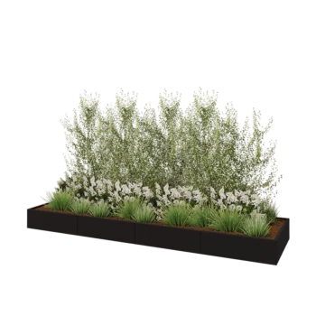 Hochbeet XXL aus Stahl - Rechteckig - 400 x 100 x 30 cm - RAL9005 matte (schwarz) - Mit Bodenplatte