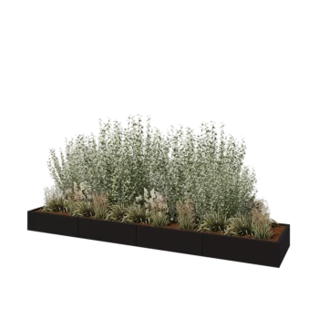 Hochbeet XXL aus Stahl - Rechteckig - 400 x 80 x 30 cm - RAL9005 matte (schwarz) - Mit Bodenplatte