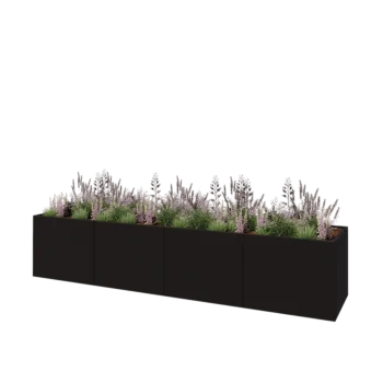 Hochbeet XXL aus Stahl - Rechteckig - 400 x 80 x 80 cm - RAL9005 matte (schwarz) - Mit Bodenplatte