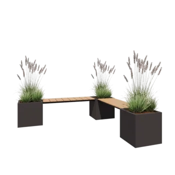 Pflanzkübel aus Stahl - Viereckig - Eckanordnung - 221,2 x 221,2 x 50 cm - RAL7016 matte (anthrazitgrau) - Ohne Bodenplatte - Mit Gartenbank