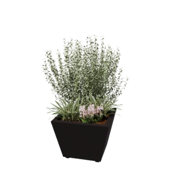 Pflanzkübel aus Stahl - Konisch - 60 x 60 x 41,5 cm - Geschweißt - RAL9005 matte (schwarz) - Mit Bodenplatte