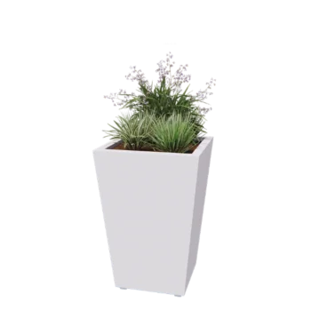 Pflanzkübel aus Stahl - Konisch - 60 x 60 x 81,5 cm - Geschweißt - RAL9010 matte (weiß) - Mit Bodenplatte